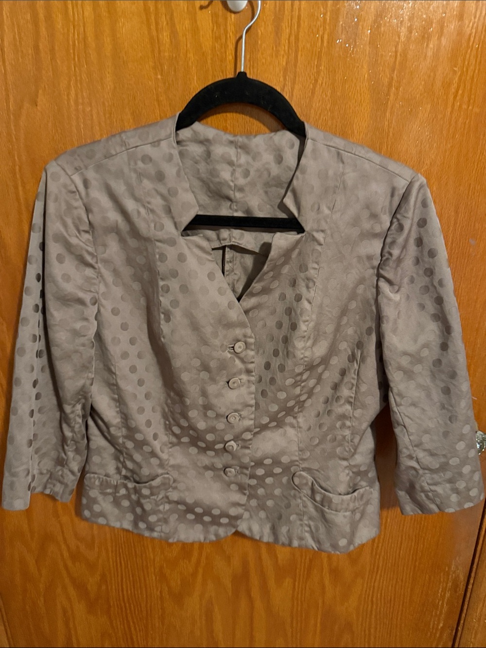 Vintage Bass New York Polka Dot Taupe Women's Button-Front Jacket